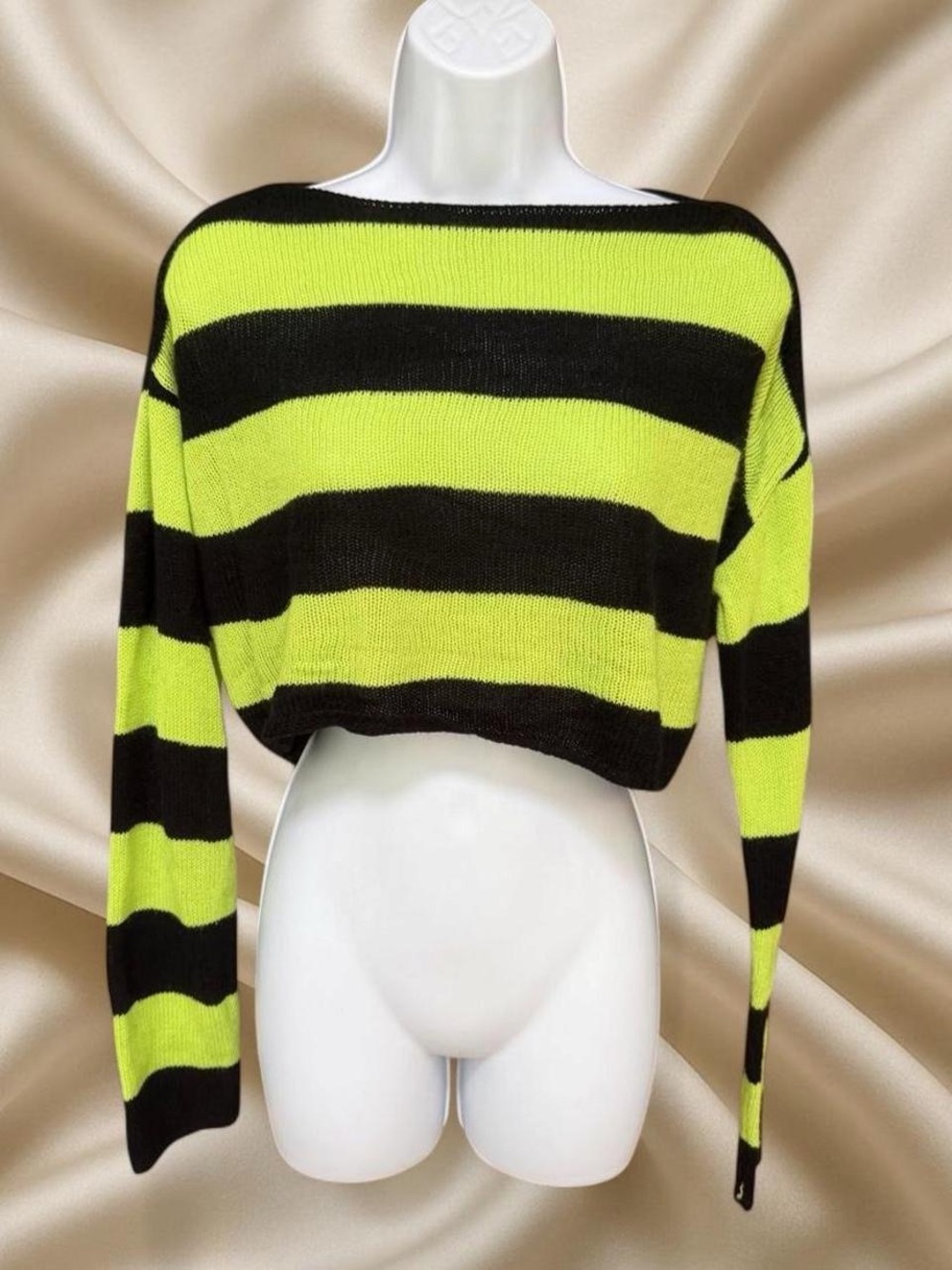 Y2K Neon Striped Cropped Sweater Grunge Scene Alt Girl Cybercore Top